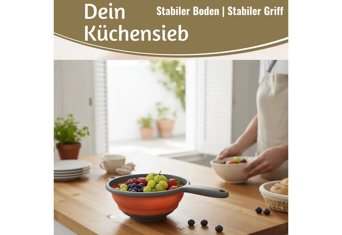 LS-LebenStil Faltbares Küchensieb Grau Flexibles Sieb mit Griff - Bild 4