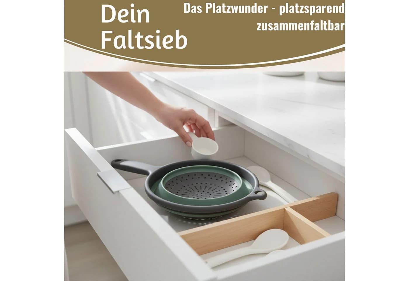LS-LebenStil Faltbares Küchensieb Grau Flexibles Sieb mit Griff - Bild 5