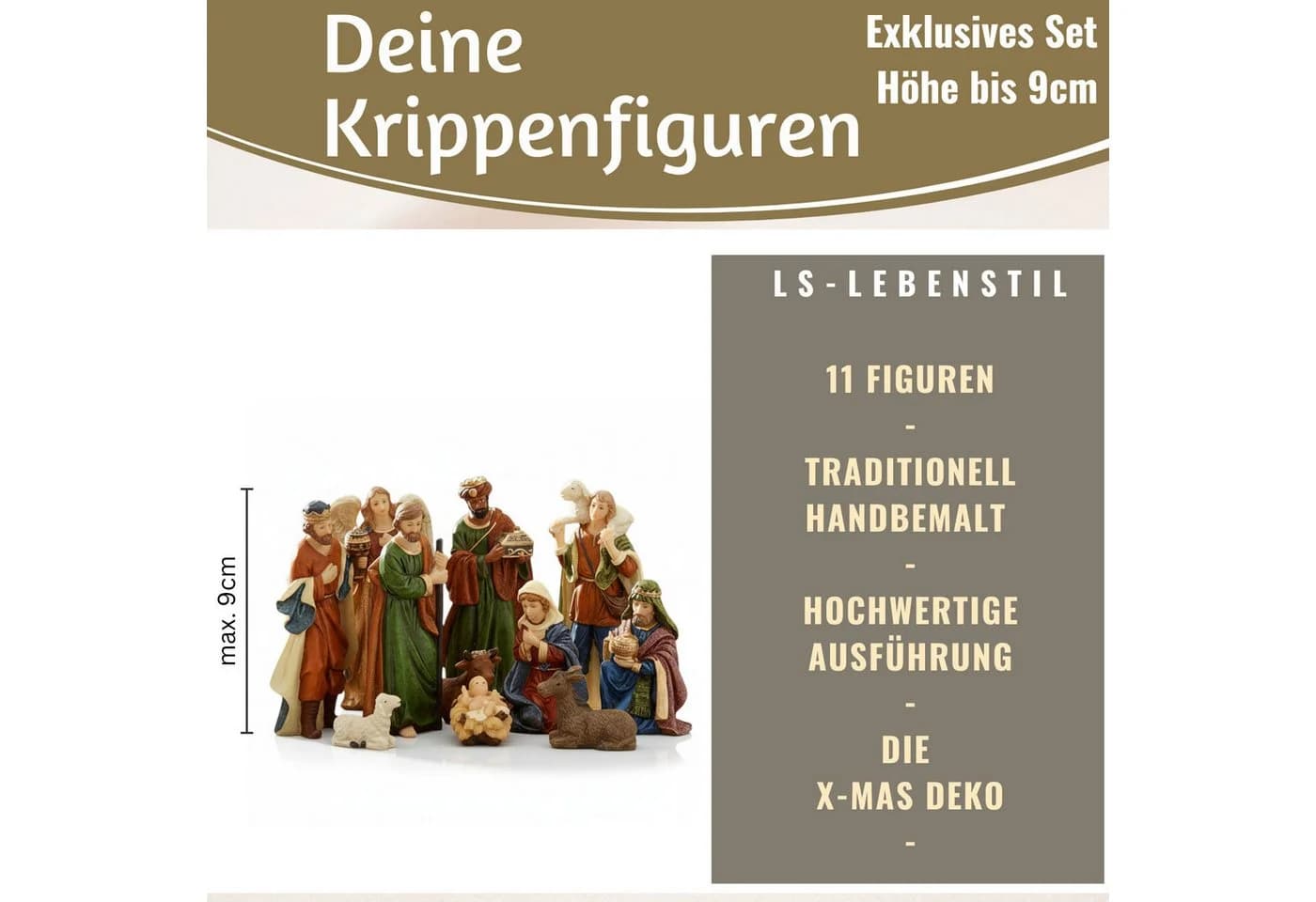 LS-LebenStil Krippenfigur 11-teiliges Set Handbemalt Polyresin
