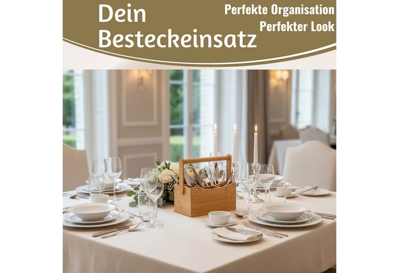 LS-LebenStil Besteckhalter Kampen 4-Fächer Holz Bambus Braun mit Griff - Bild 3