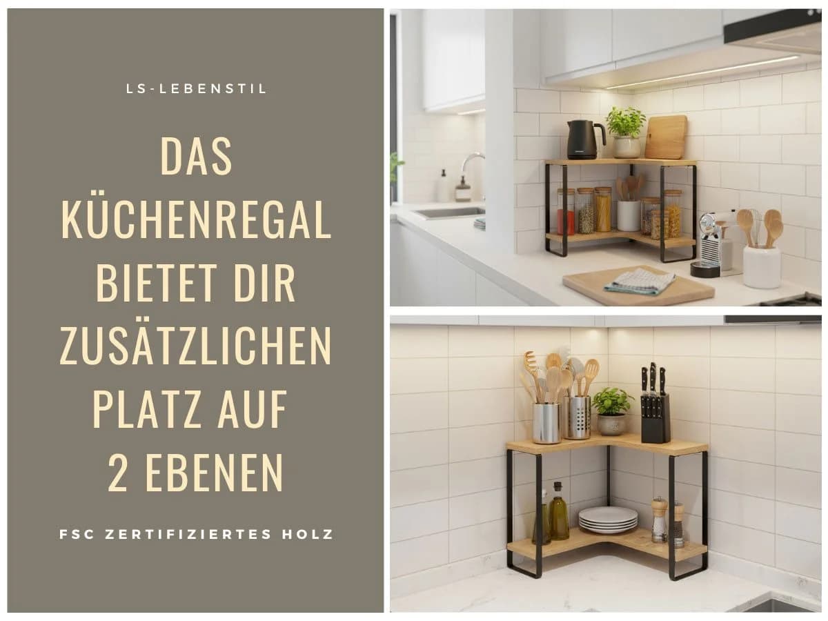 LS-LebenStil Eckregal Braun/Schwarz Holz Metall 2 Ebenen - Bild 5