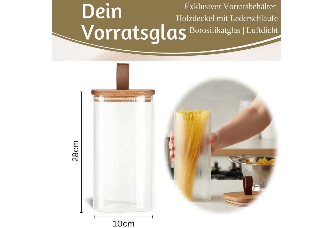 LS-LebenStil Vorratsdose Glas mit Holzdeckel Luftdicht - Bild 3