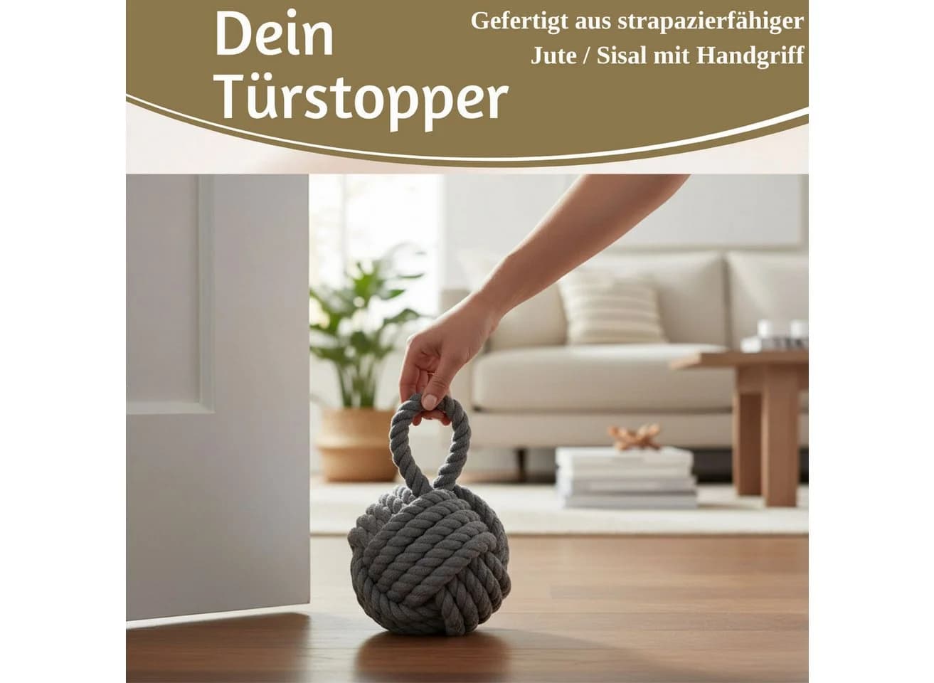 LS-LebenStil Bodentürstopper Malmö 23cm Grau Jute - Bild 4