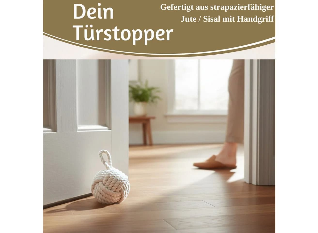 LS-LebenStil Bodentürstopper Malmö 23cm Weiß Jute Knoten - Bild 4