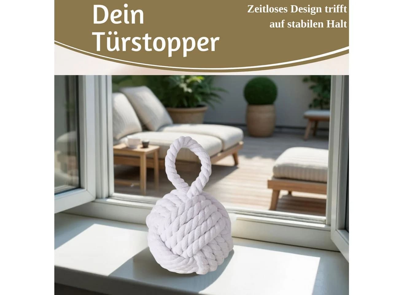 LS-LebenStil Bodentürstopper Malmö 23cm Weiß Jute Knoten - Bild 5