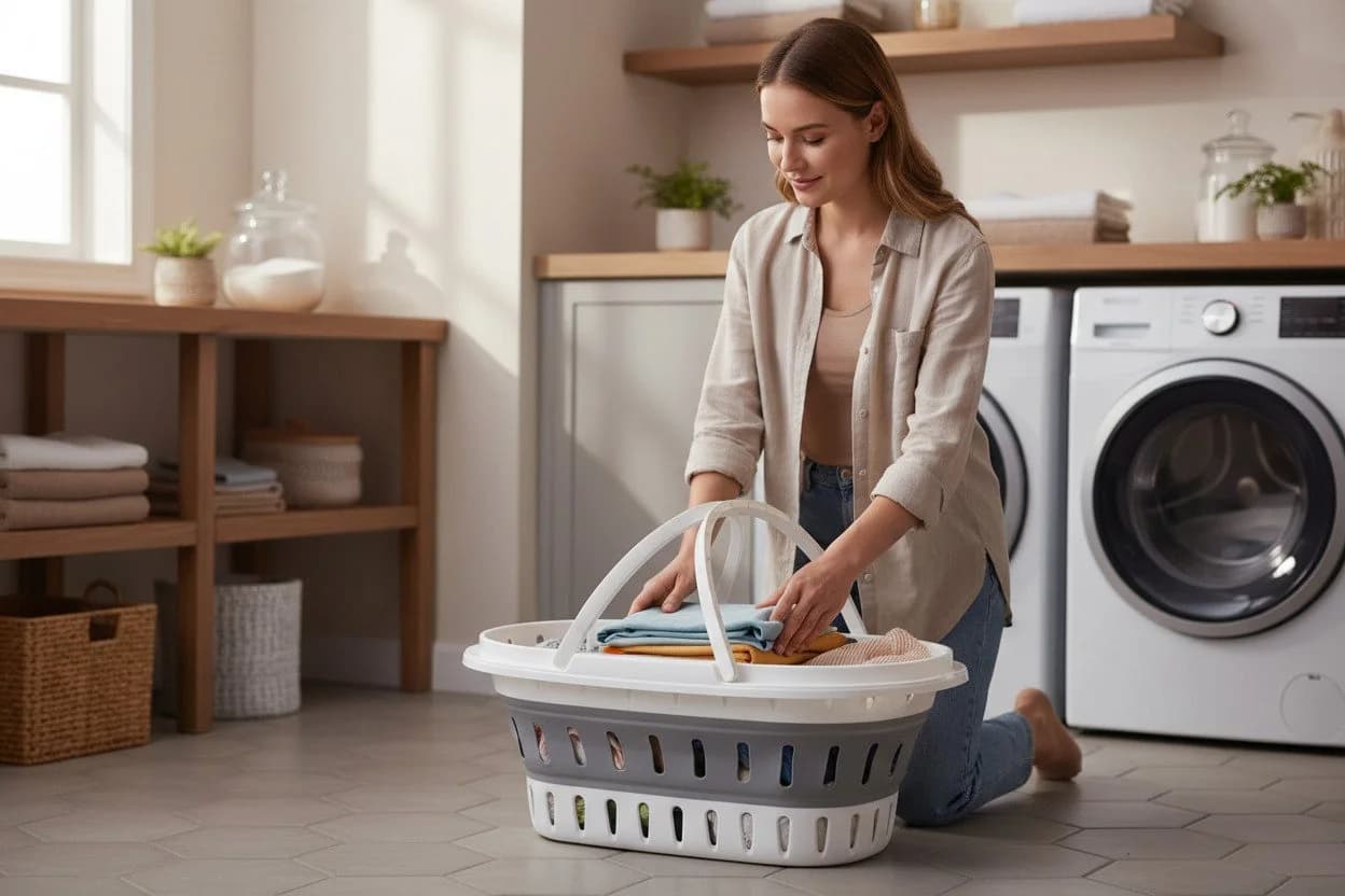 LS-LebenStil Wäschekorb XL Faltbar 25L Weiß/Grau - Bild 3