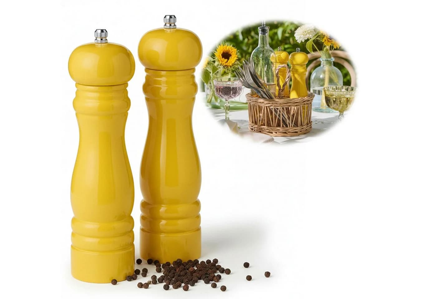 LS-LebenStil Salz- & Pfeffermühle Set Gelb Rubberwood Keramikmahlwerk - Bild 2