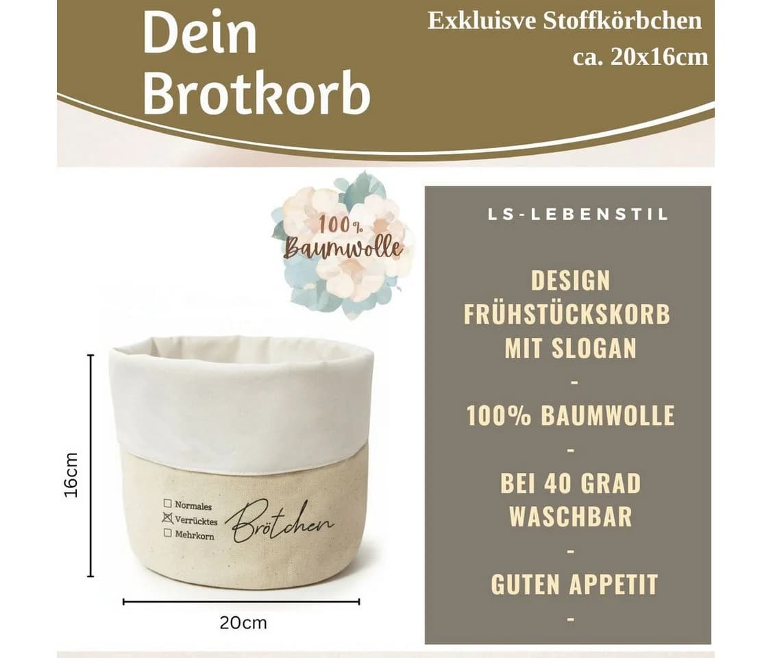 LS-LebenStil Brotkorb Baumwolle Rund Beige/Weiß