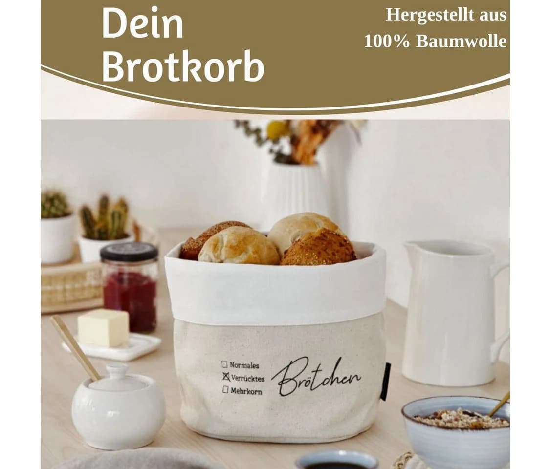 LS-LebenStil Brotkorb Baumwolle Rund Beige/Weiß - Bild 3