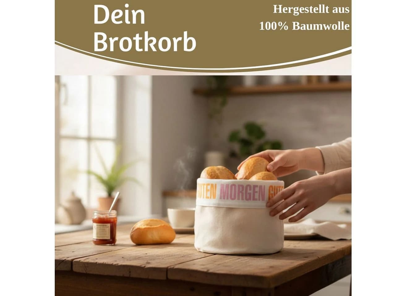 LS-LebenStil Brotkorb Baumwolle Creme-Weiß mit Slogan - Bild 3