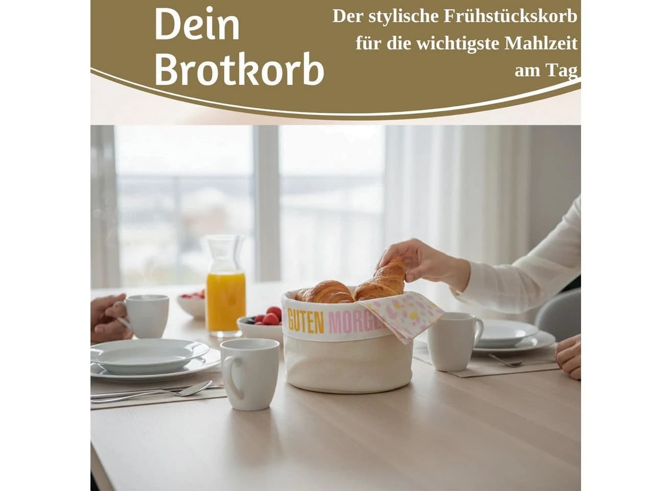 LS-LebenStil Brotkorb Baumwolle Creme-Weiß mit Slogan - Bild 5