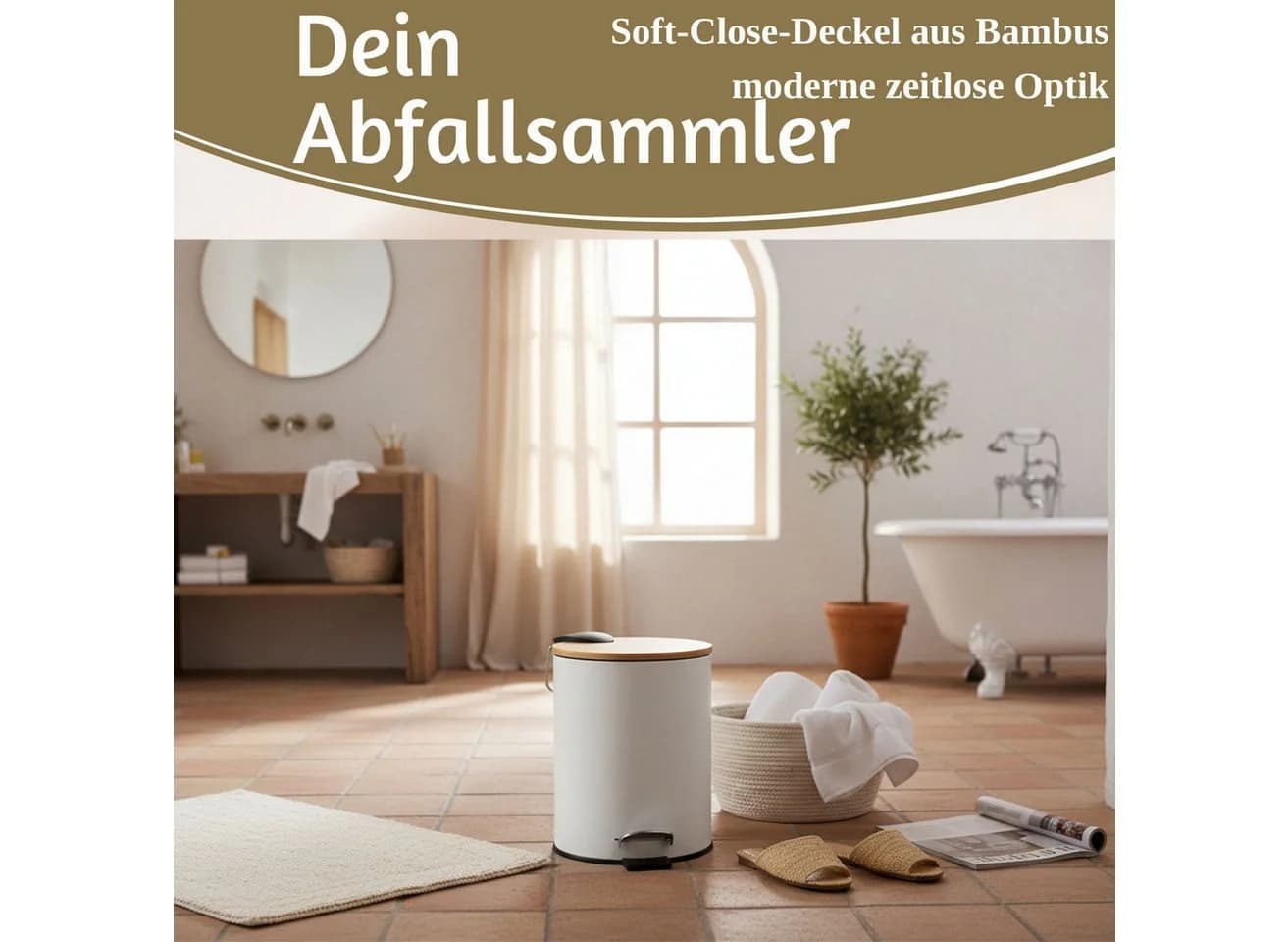 LS-LebenStil Tretmülleimer 3L Soft Close Weiß Matt Rund - Bild 3