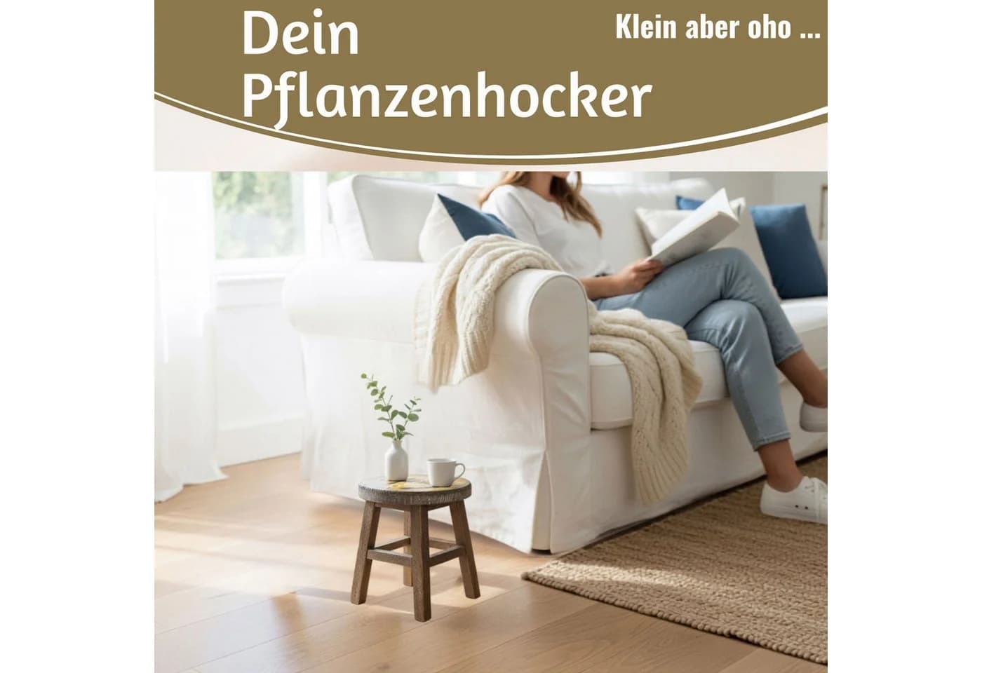 LS-LebenStil Blumenhocker Holz Maritim Ocean Deko Hocker Braun Gelb - Bild 3