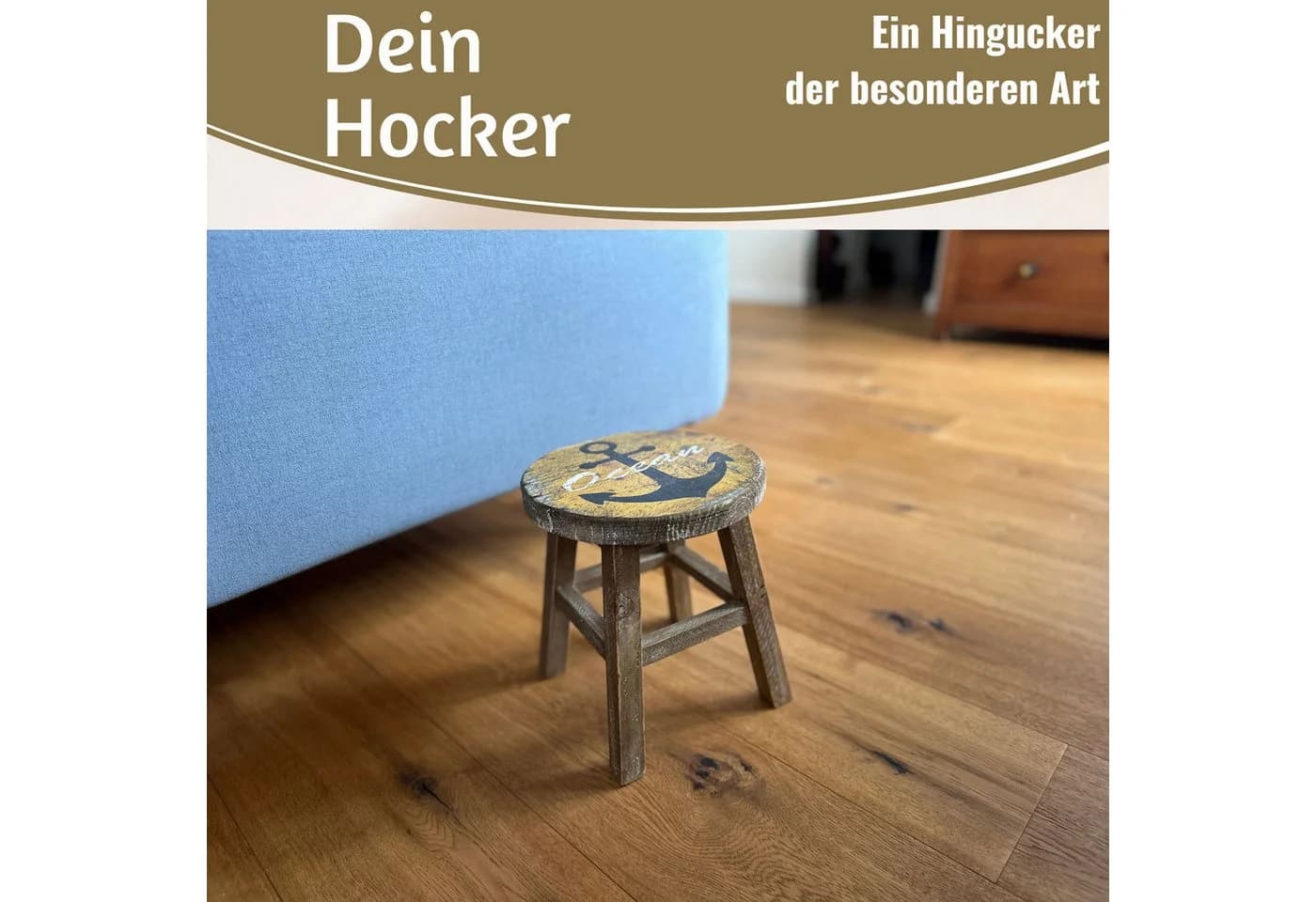 LS-LebenStil Blumenhocker Holz Maritim Ocean Deko Hocker Braun Gelb - Bild 4