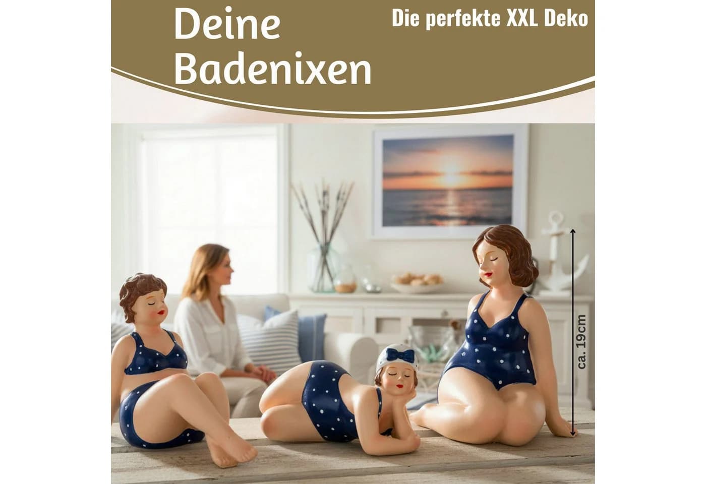 LS-LebenStil Dekofigur Set 3x Badenixe Molly Maritim Blau/Weiß Polyresin - Bild 3