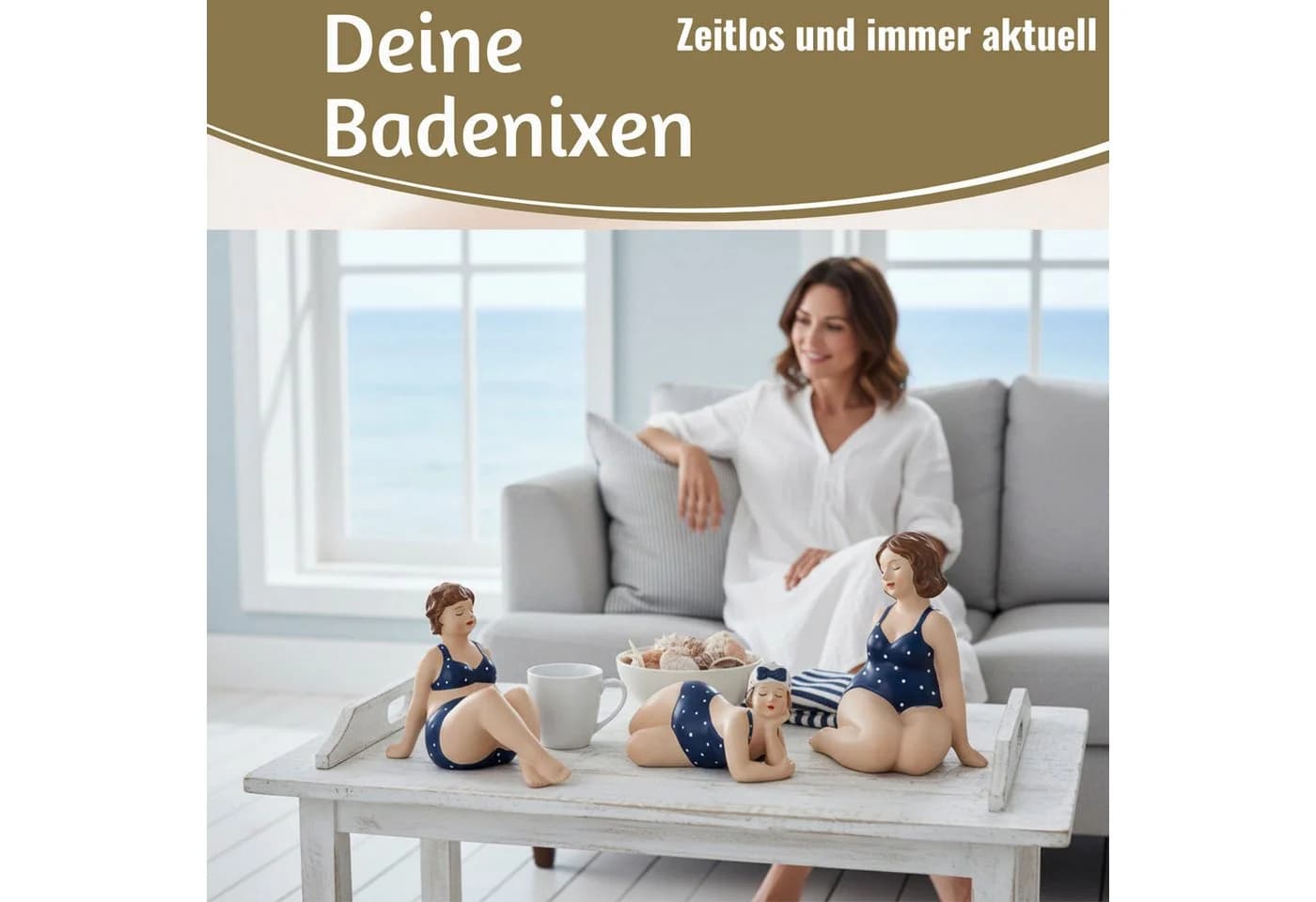LS-LebenStil Dekofigur Set 3x Badenixe Molly Maritim Blau/Weiß Polyresin - Bild 4
