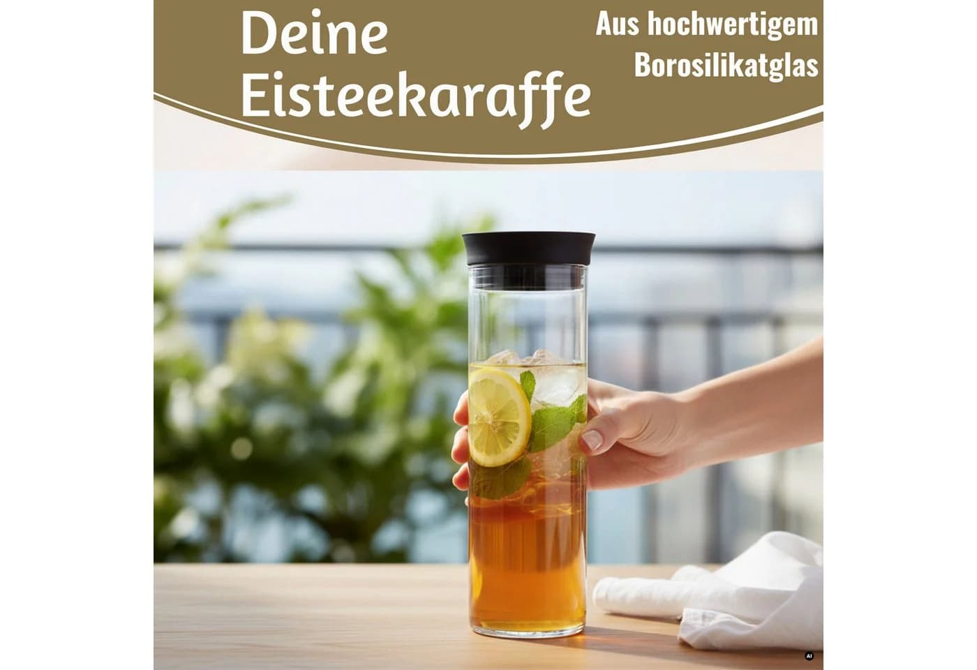 LS-LebenStil Wasserkaraffe 1L Borosilikatglas mit Sieb - Bild 3