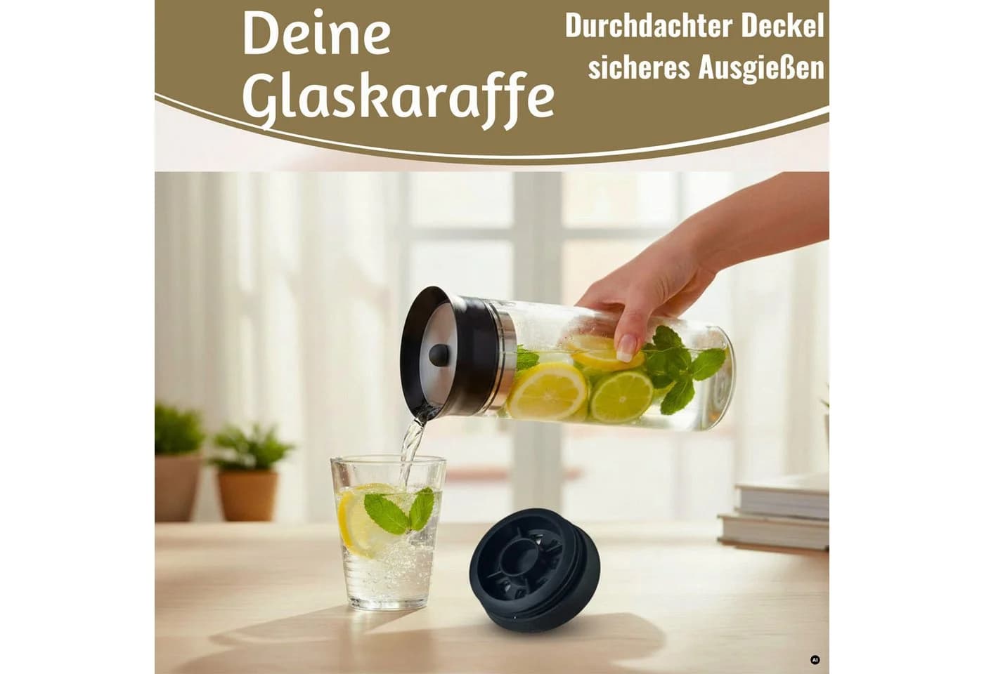 LS-LebenStil Wasserkaraffe 1L Borosilikatglas mit Sieb - Bild 4