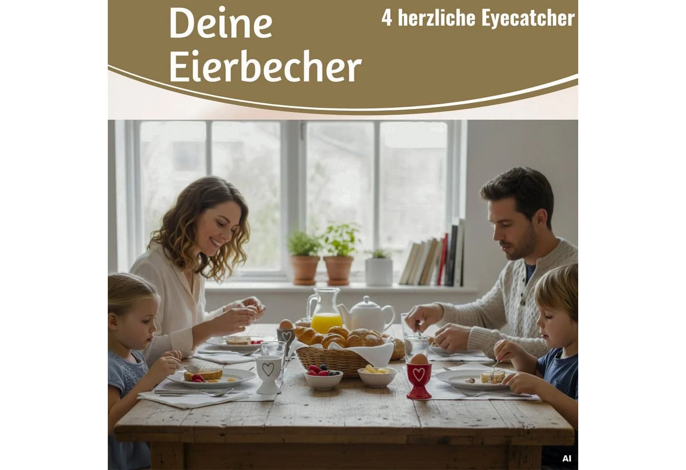 LS-LebenStil 4er Set Eierbecher Keramik Herz Weiß Grau Rot Braun - Bild 5