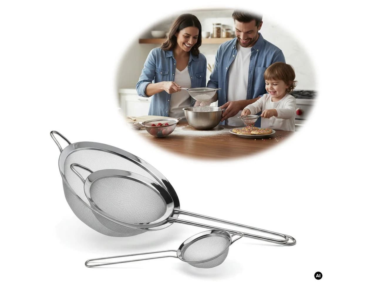 LS-LebenStil Küchensieb 3er Set Edelstahl 8-20cm mit Aufhängeöse - Bild 2