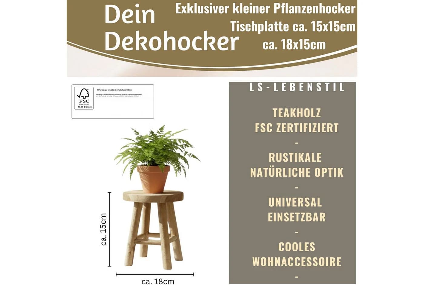 LS-LebenStil Blumenständer Teak Holz Rund Braun