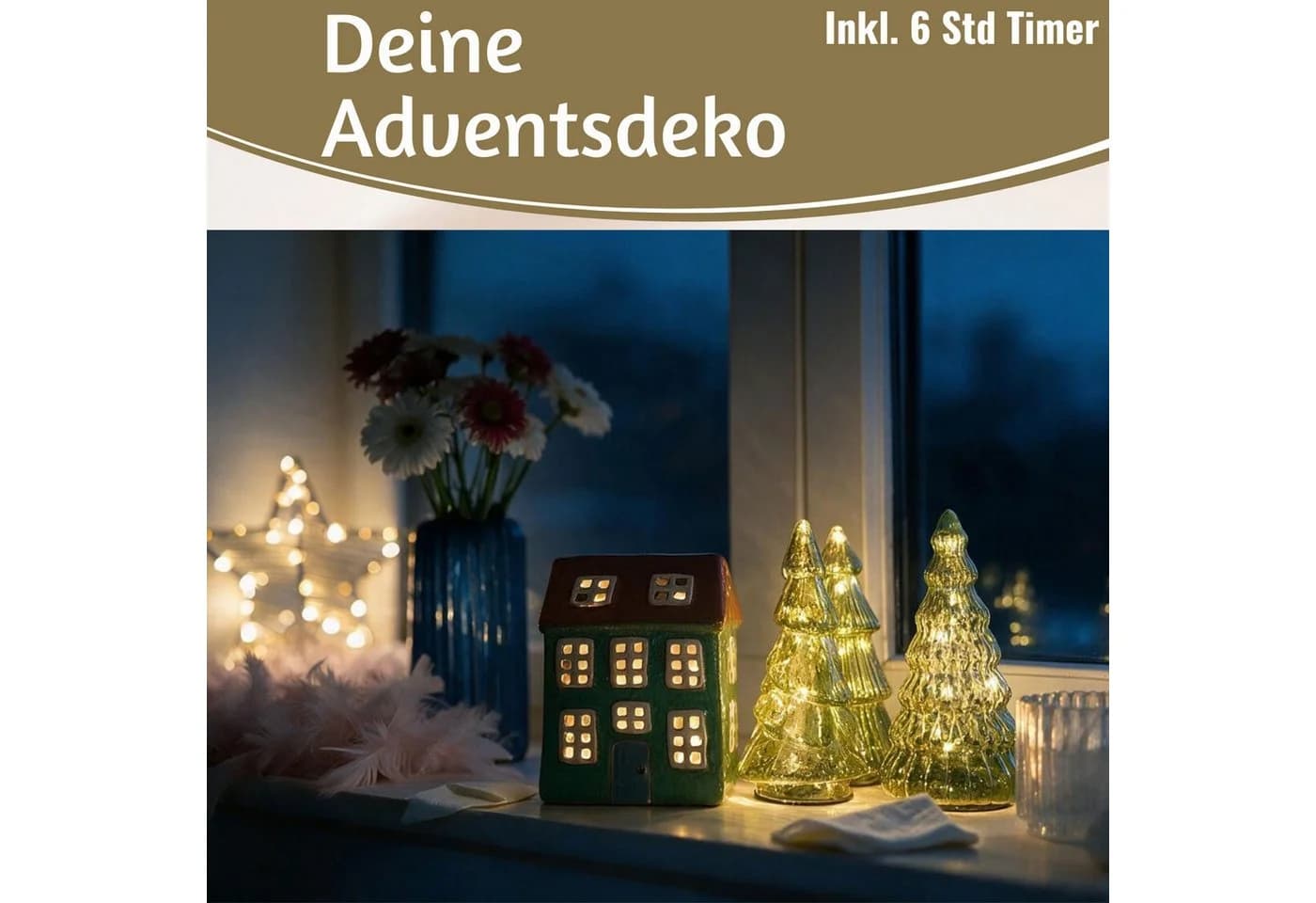 LS-LebenStil 3er Set LED Weihnachtsbäume Glas Grün mit Timer - Bild 5
