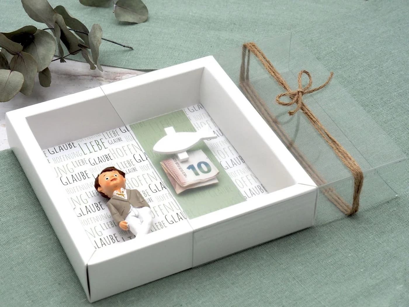 ZauberDeko Geldgeschenkbox Weiß Transparent Kommunion Junge - Bild 3