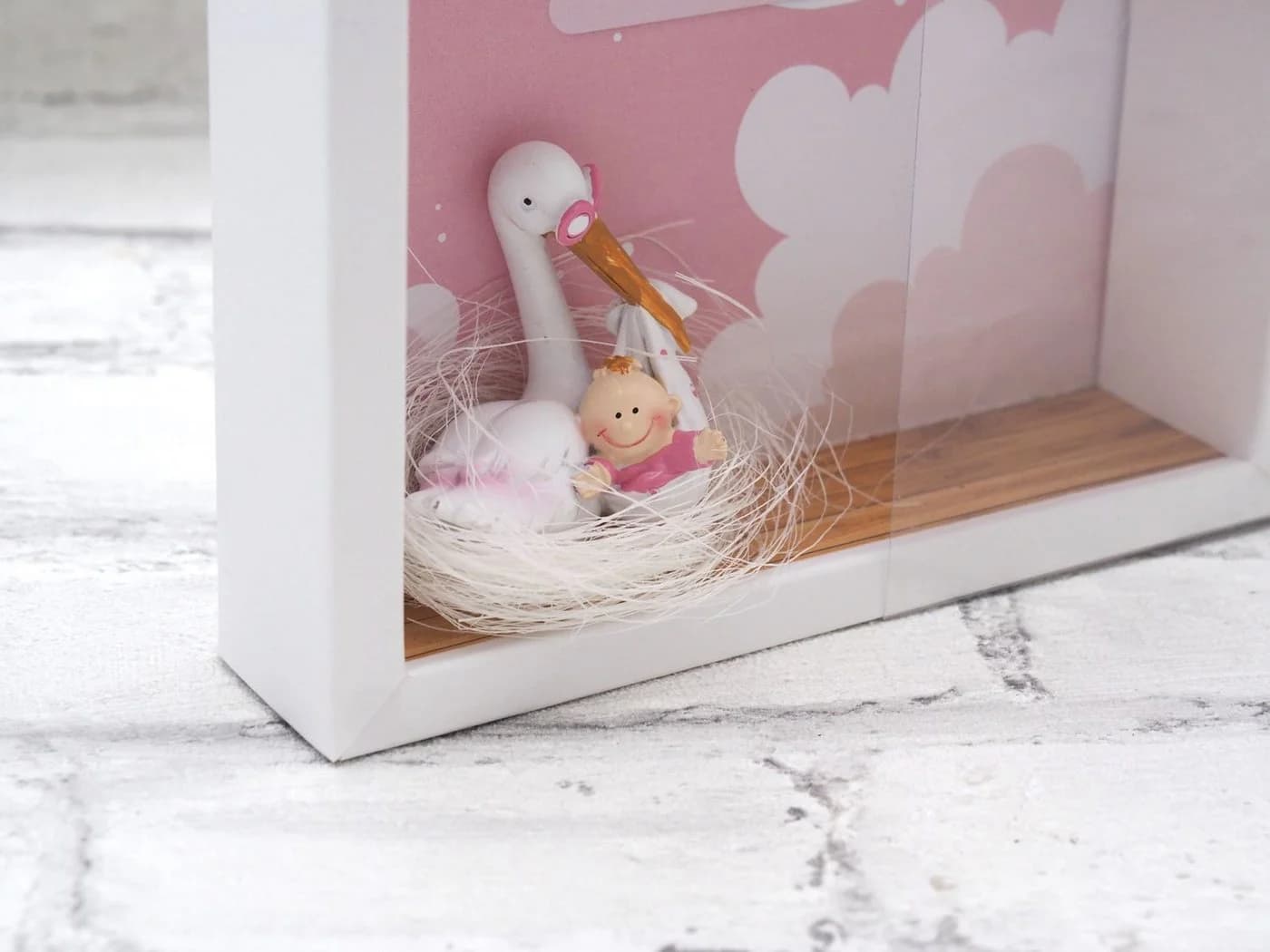 ZauberDeko Geldgeschenkbox Storch Mädchen Geburt Taufe