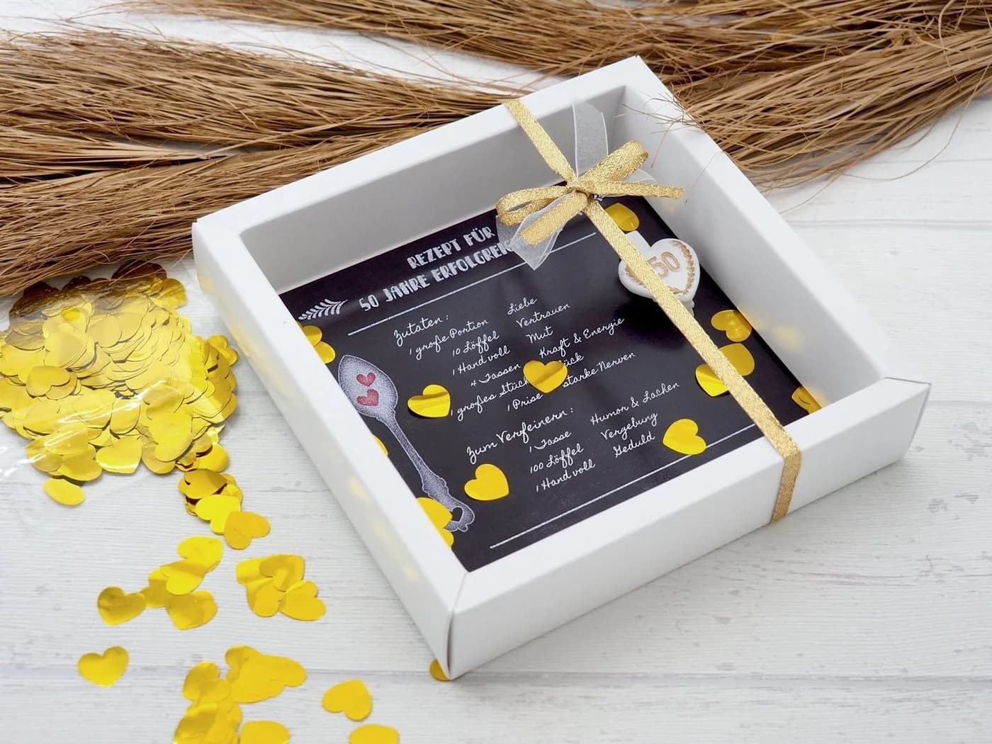 ZauberDeko Geschenkbox Geldgeschenk Goldhochzeit Weiß/Gold - Bild 3