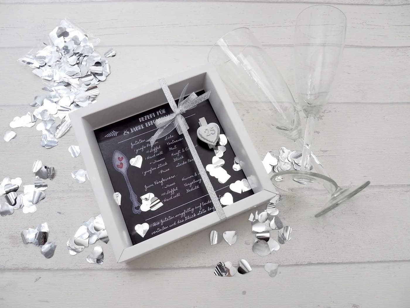 ZauberDeko Geschenkbox Silberhochzeit Weiß/Silber