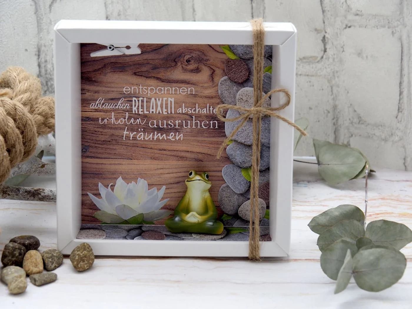 ZauberDeko Geschenkbox Geldgeschenk Weiß Braun Yoga Frosch