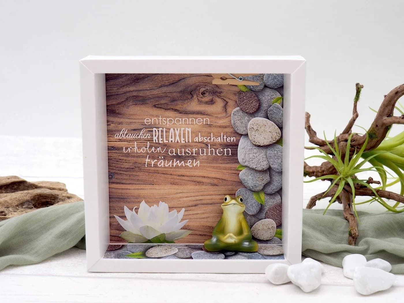 ZauberDeko Geschenkbox Geldgeschenk Weiß Braun Yoga Frosch - Bild 4