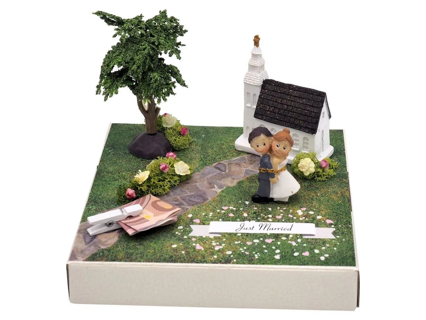 ZauberDeko Geldgeschenkbox Hochzeit Kirche Weiß Bunt