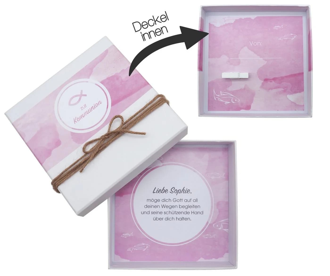 ZauberDeko Geschenkbox Geldgeschenk Kommunion Rosa Weiß Personalisiert