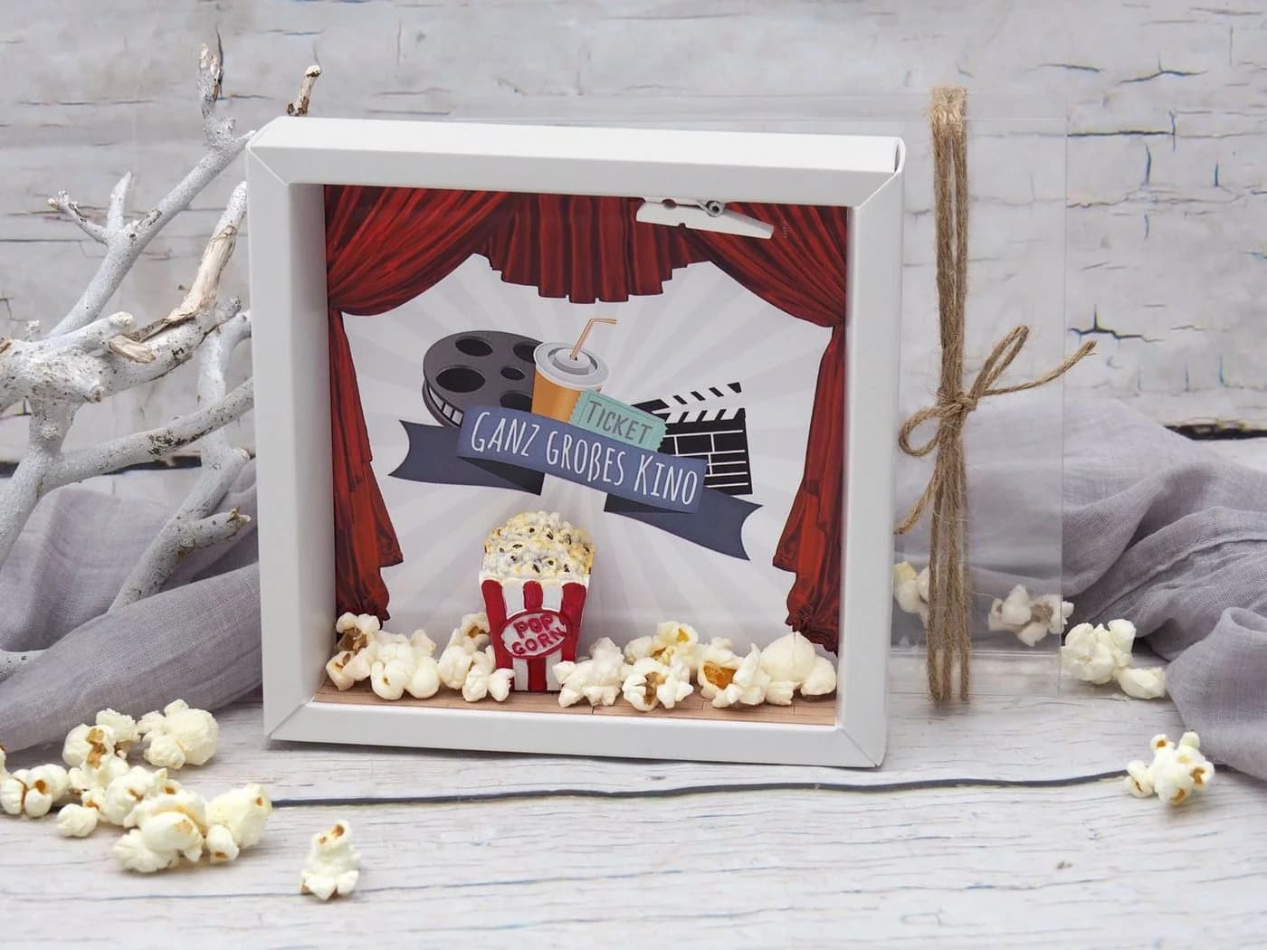 ZauberDeko Geschenkbox Geldgeschenk Verpackung Kino Popcorn Weiß Transparent