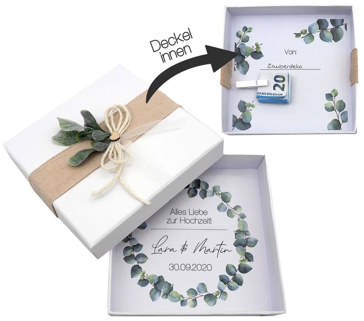 ZauberDeko Geschenkbox Geldgeschenk Hochzeit Weiß Personalisiert