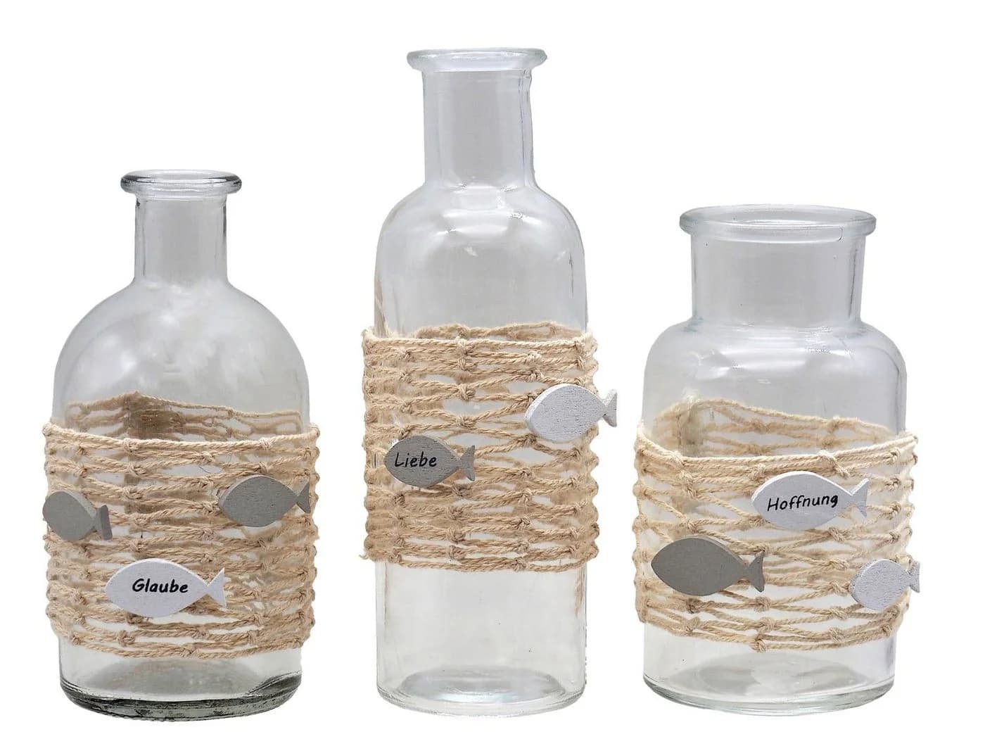 ZauberDeko Tischvase Set 3-tlg. Creme Glas Fisch Deko - Bild 2