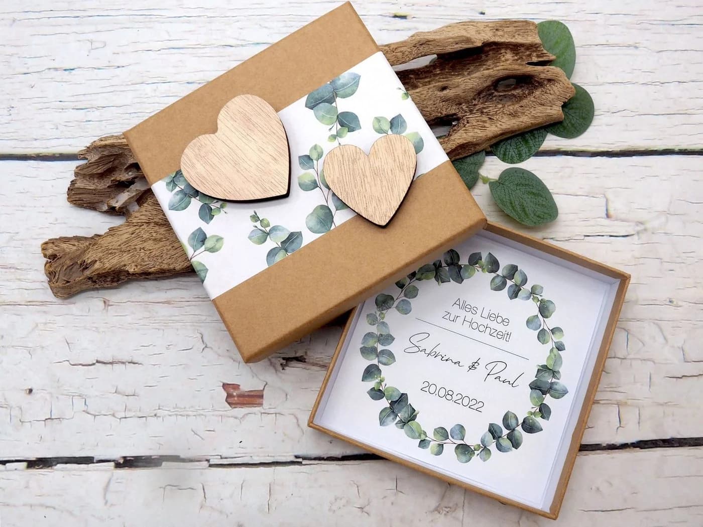 ZauberDeko Personalisierte Geldgeschenkbox Hochzeit Eukalyptus - Bild 3