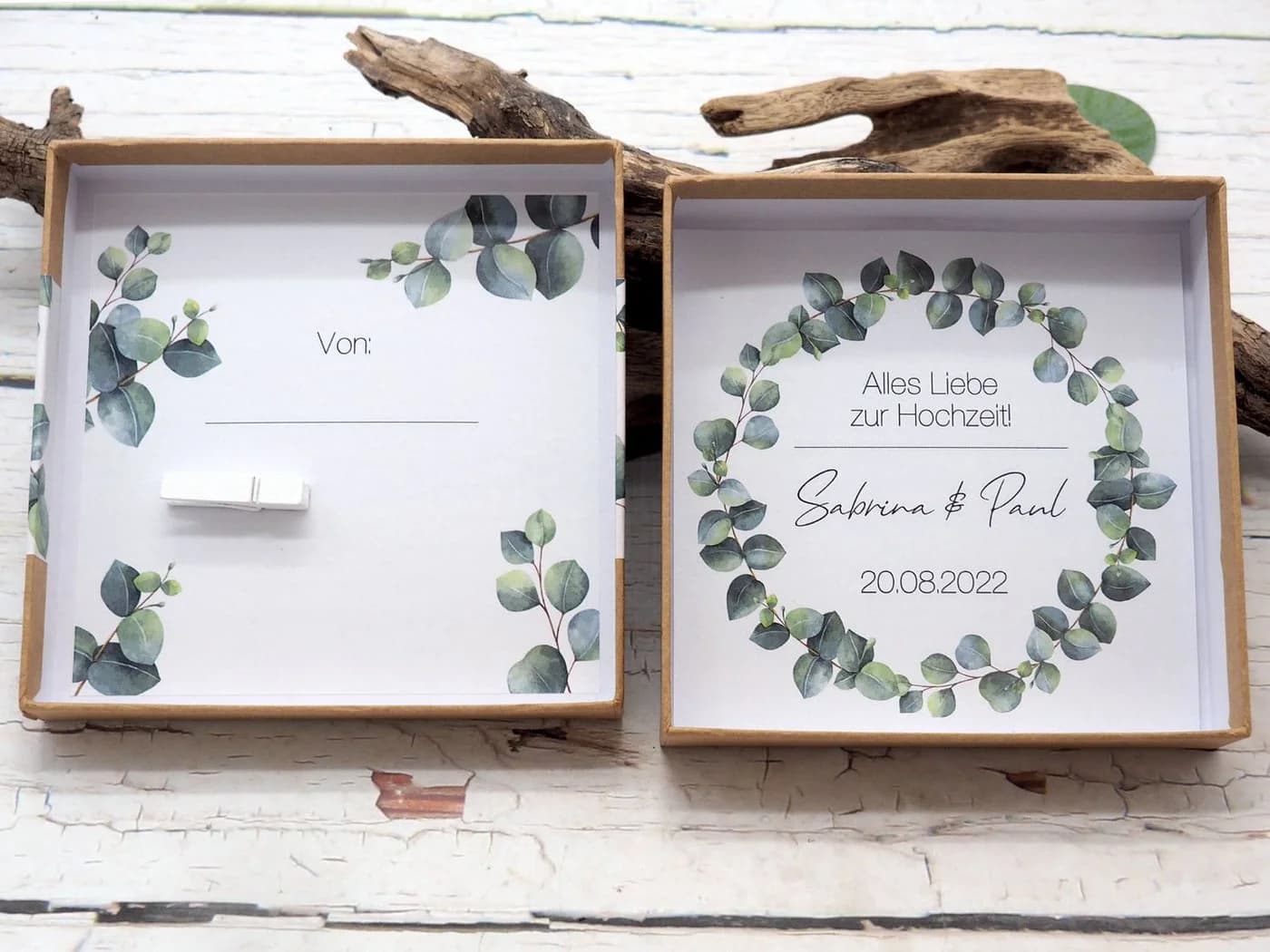 ZauberDeko Personalisierte Geldgeschenkbox Hochzeit Eukalyptus - Bild 4