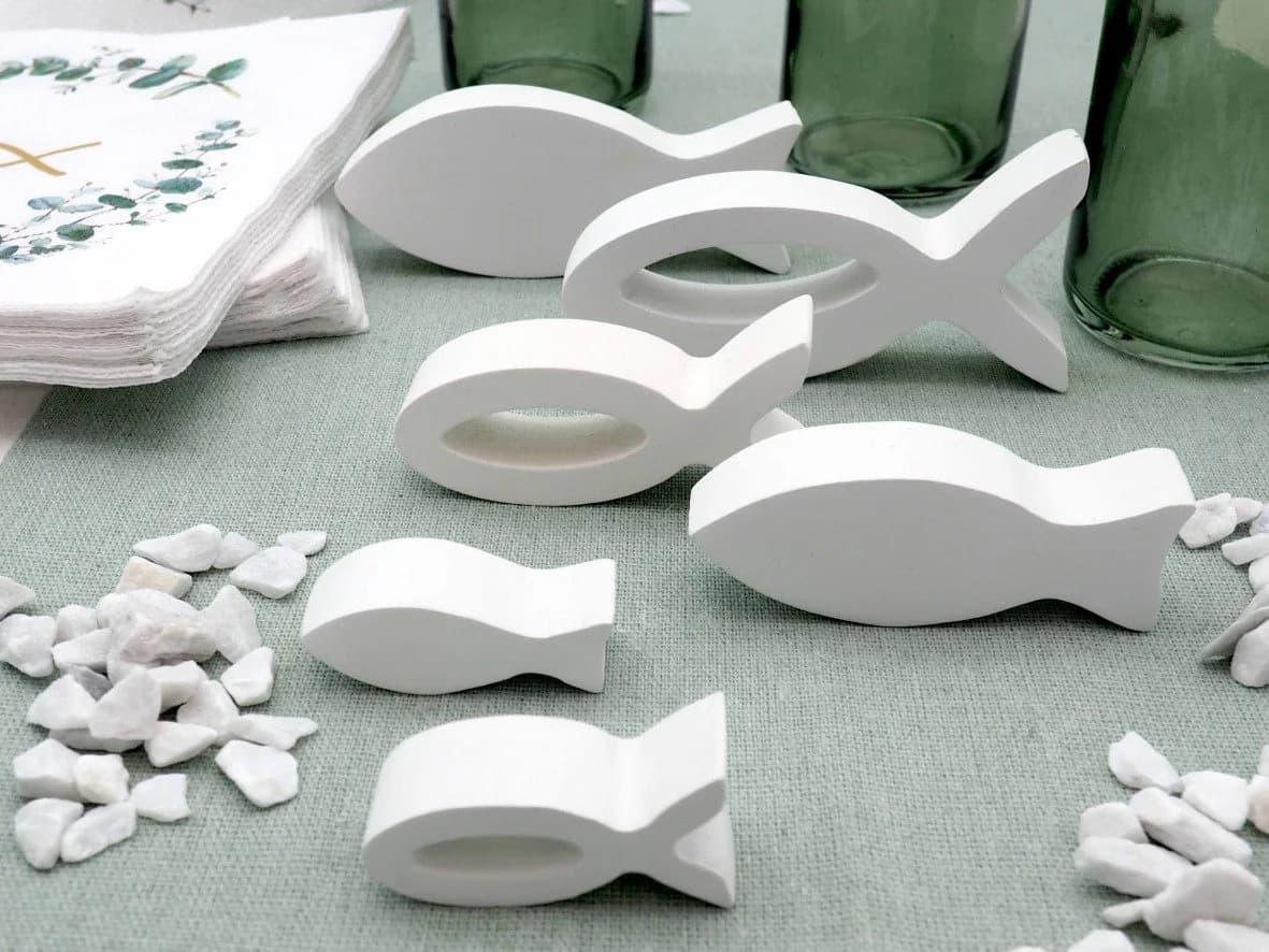 ZauberDeko Tischdeko Set Kommunion Salbei Weiß mit Fisch Motiv - Bild 3