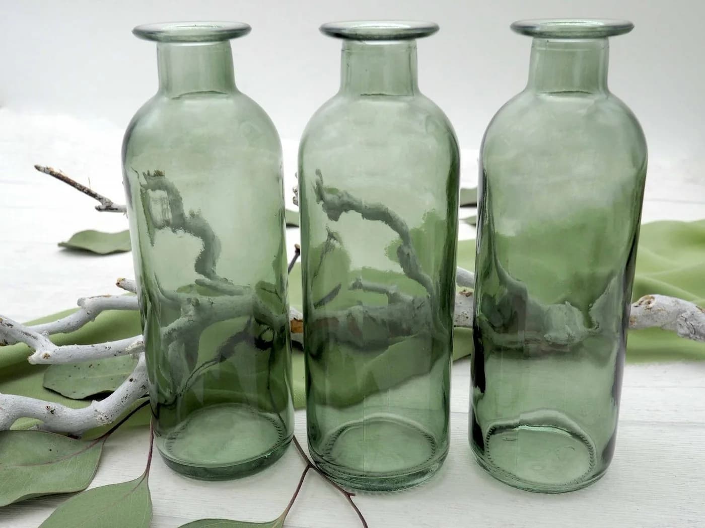 ZauberDeko 3-Vasen-Set Salbeigrün Glas Blumenvasen