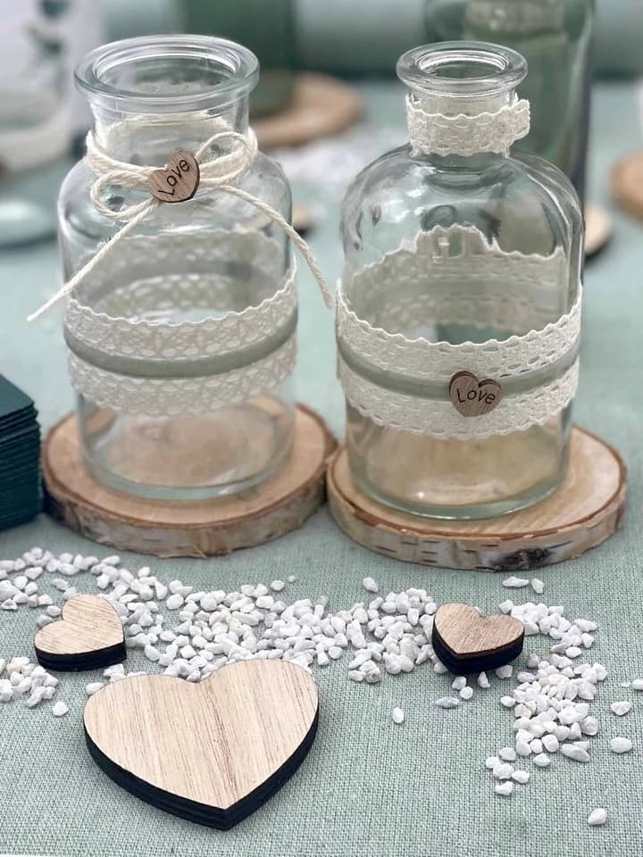 ZauberDeko Tischdeko Set Herz Salbei Eukalyptus Holz Creme Hochzeit 20 Personen - Bild 5