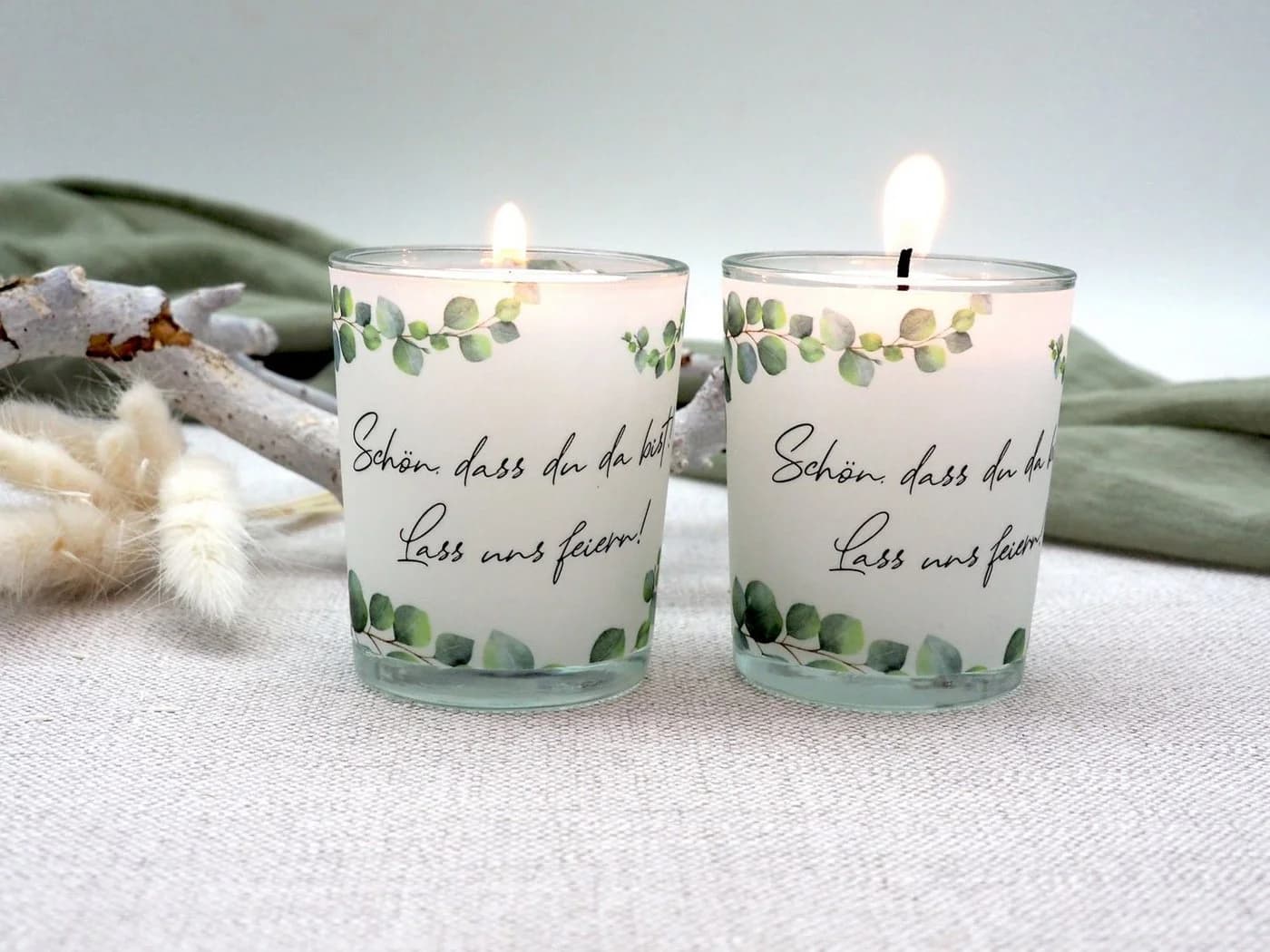 ZauberDeko Teelichthalter Windlicht Eukalyptus SET 2 Stück mit Spruch - Bild 3