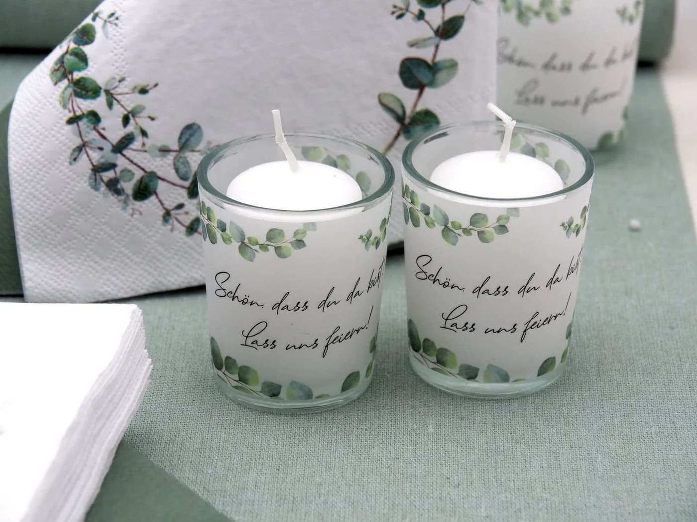 ZauberDeko Teelichthalter Windlicht Eukalyptus SET 2 Stück mit Spruch - Bild 4
