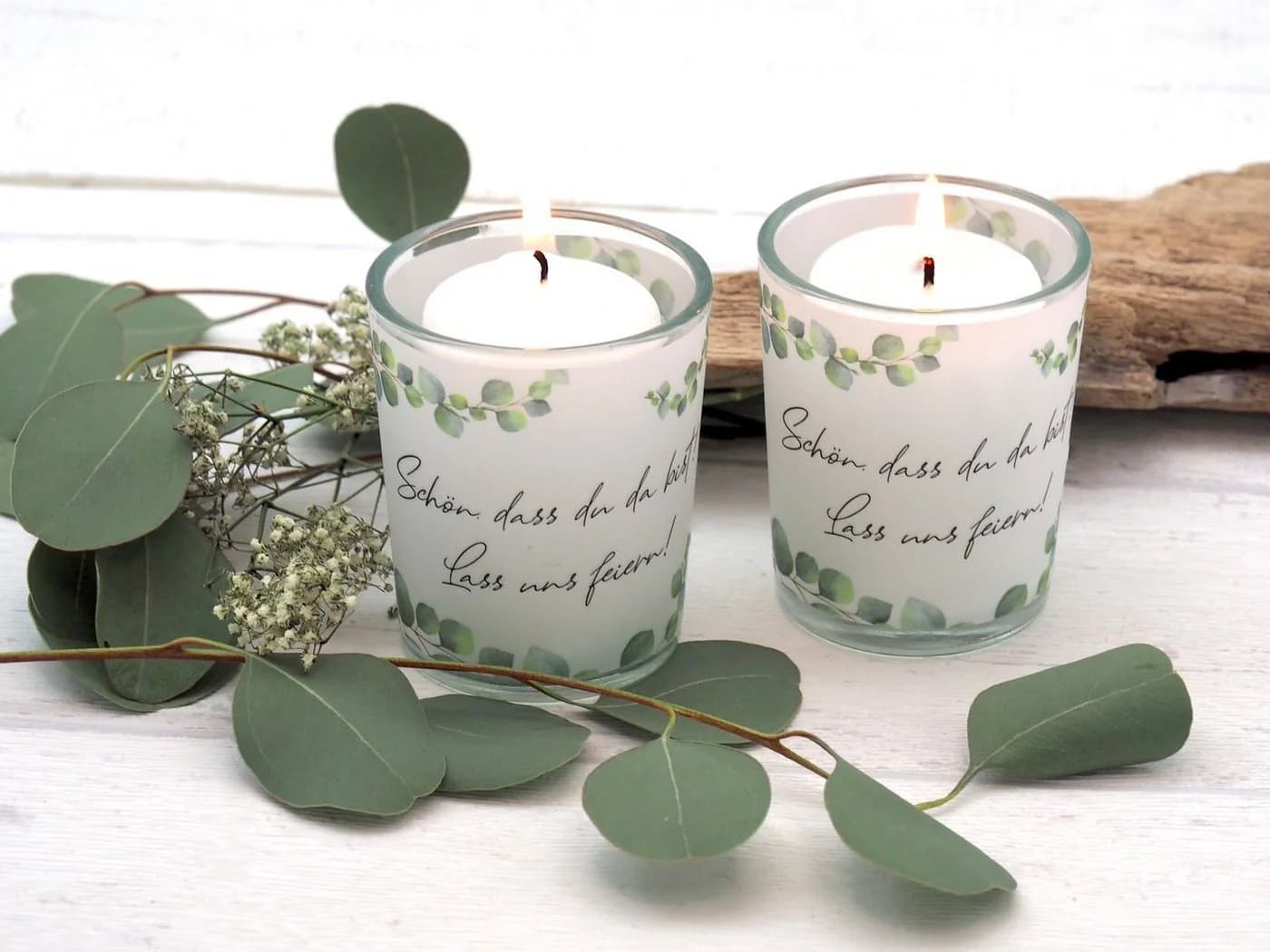 ZauberDeko Teelichthalter Windlicht Eukalyptus SET 2 Stück mit Spruch - Bild 5