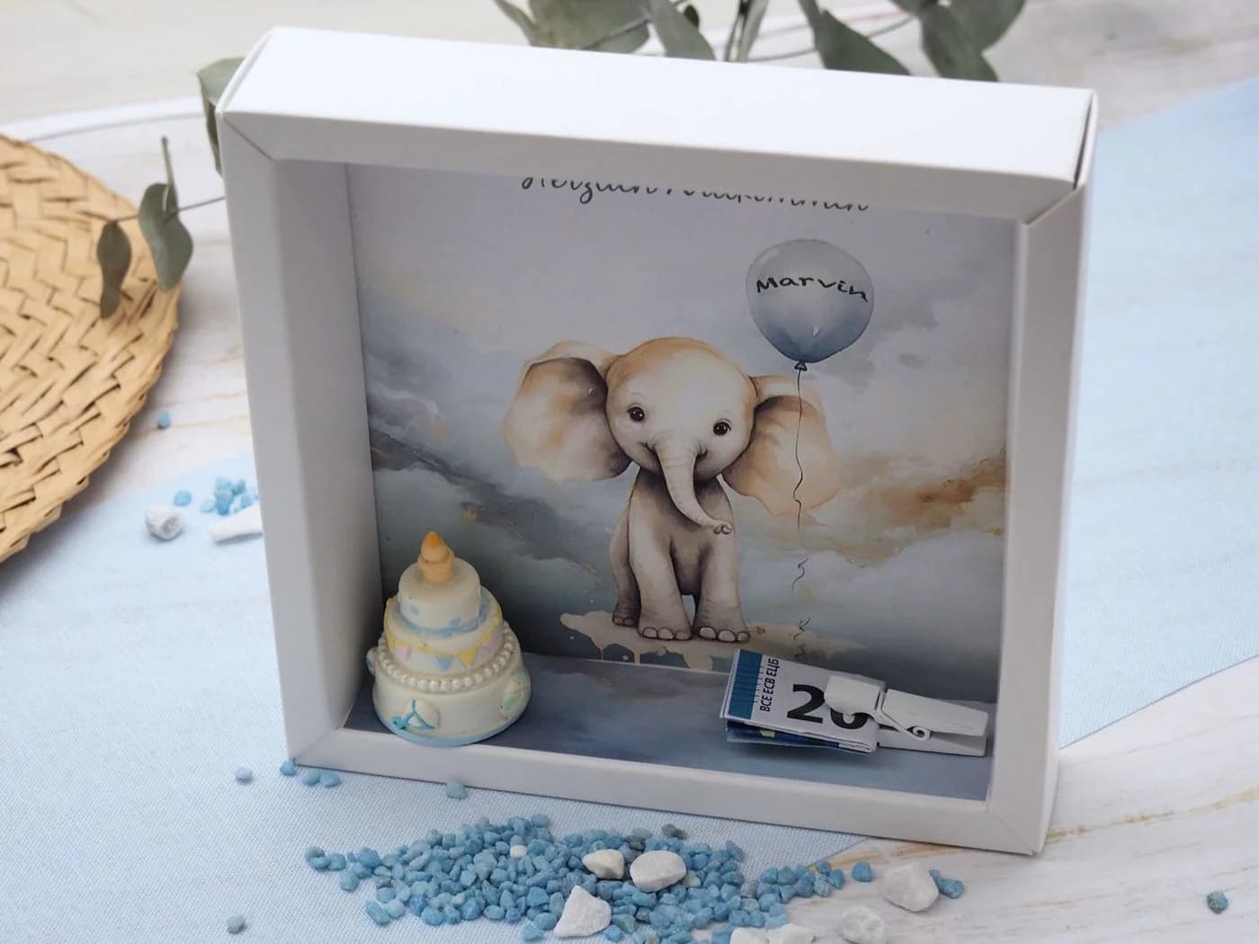ZauberDeko Geschenkbox Taufe Geldgeschenk Elefant Blau Personalisiert - Bild 3
