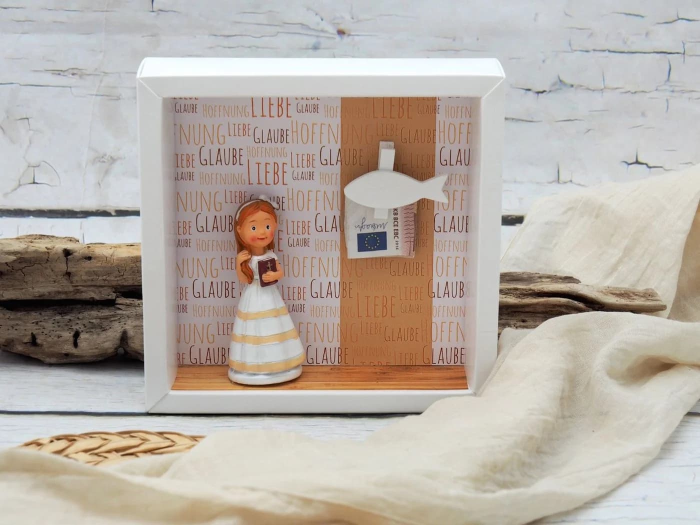 ZauberDeko Geschenkbox Geldgeschenk Kommunion Mädchen Orange Braun