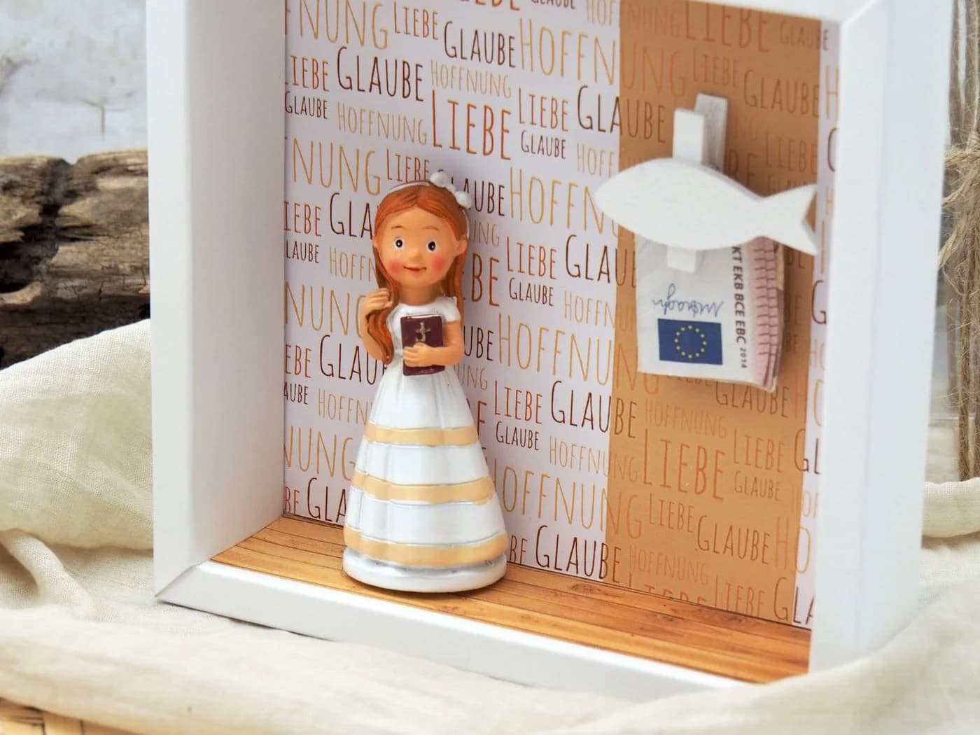 ZauberDeko Geschenkbox Geldgeschenk Kommunion Mädchen Orange Braun - Bild 3