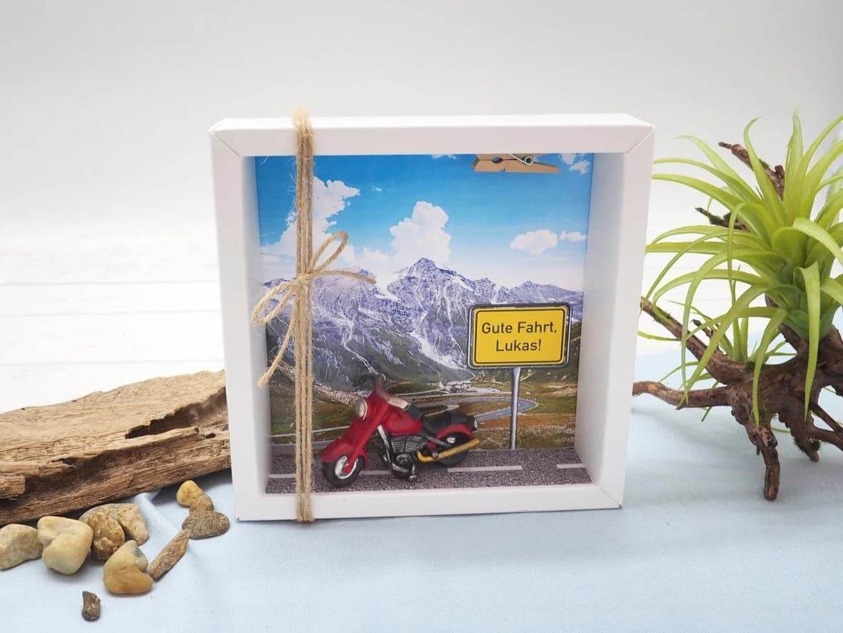 ZauberDeko Geschenkbox Geldgeschenk Verpackung Motorrad Weiß Transparent
