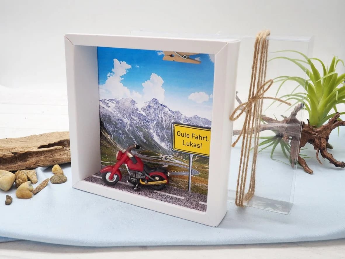 ZauberDeko Geschenkbox Geldgeschenk Verpackung Motorrad Weiß Transparent - Bild 3